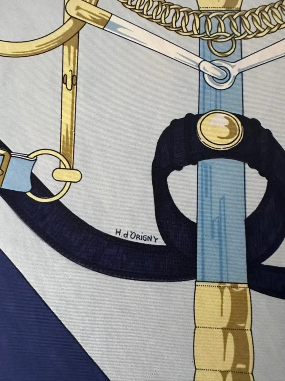 Hermes Silk Scarf Blue White Hand Rolled Made in France